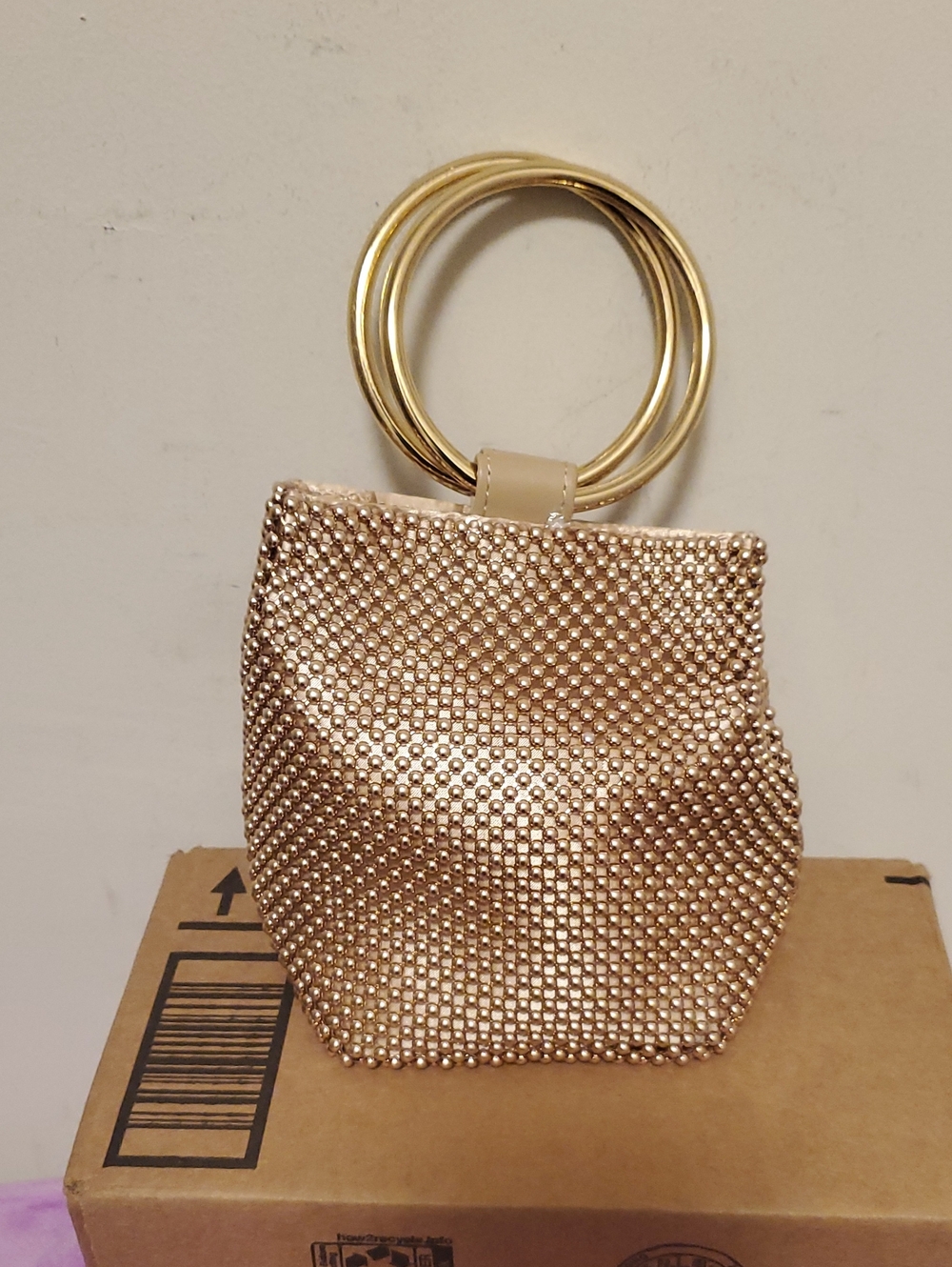 PrettyLittleThing Rose Gold Mesh Ring-Handle Wristlet
